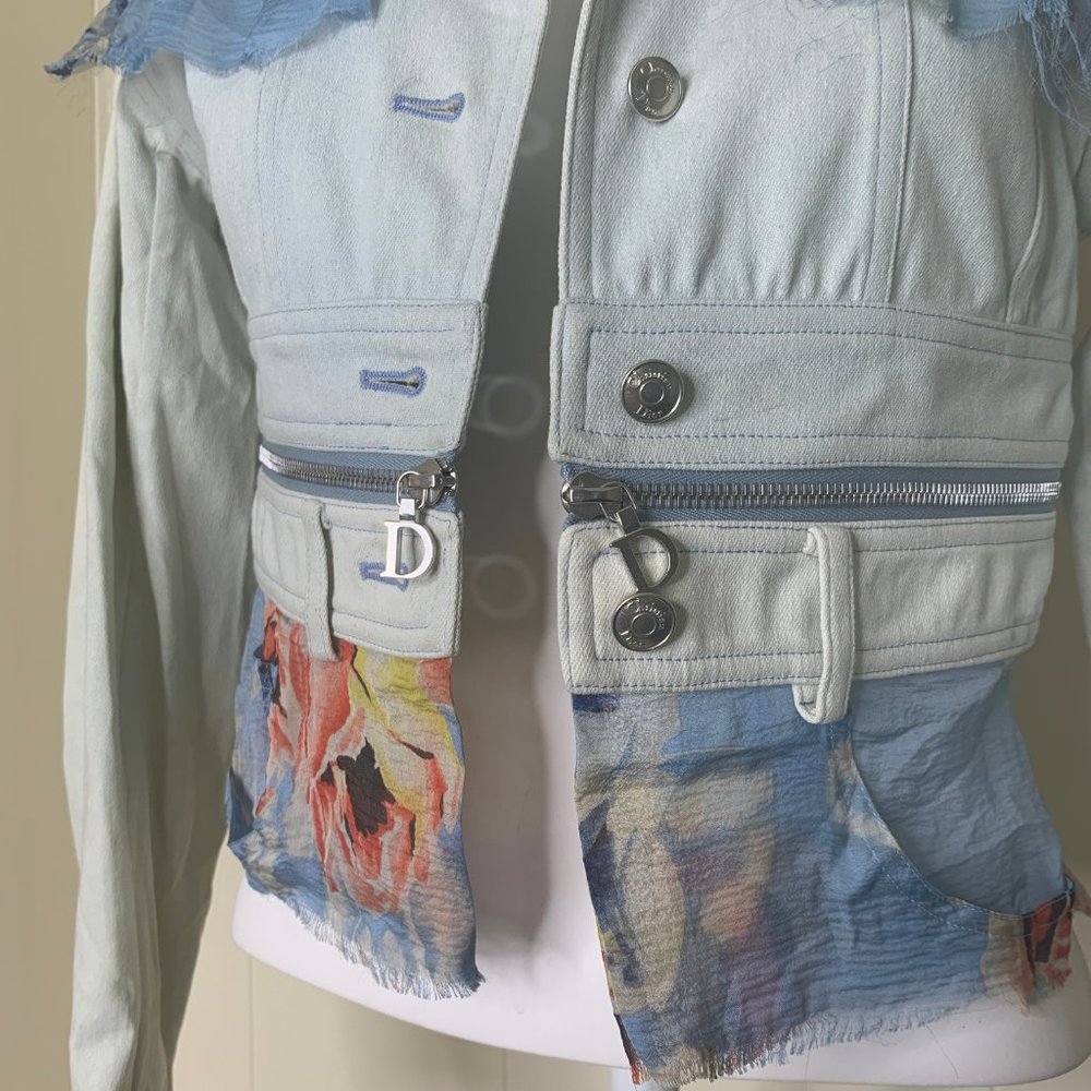 Christian Dior Light Blue Denim Jacket w/ Floral - Picture 3 of 8
